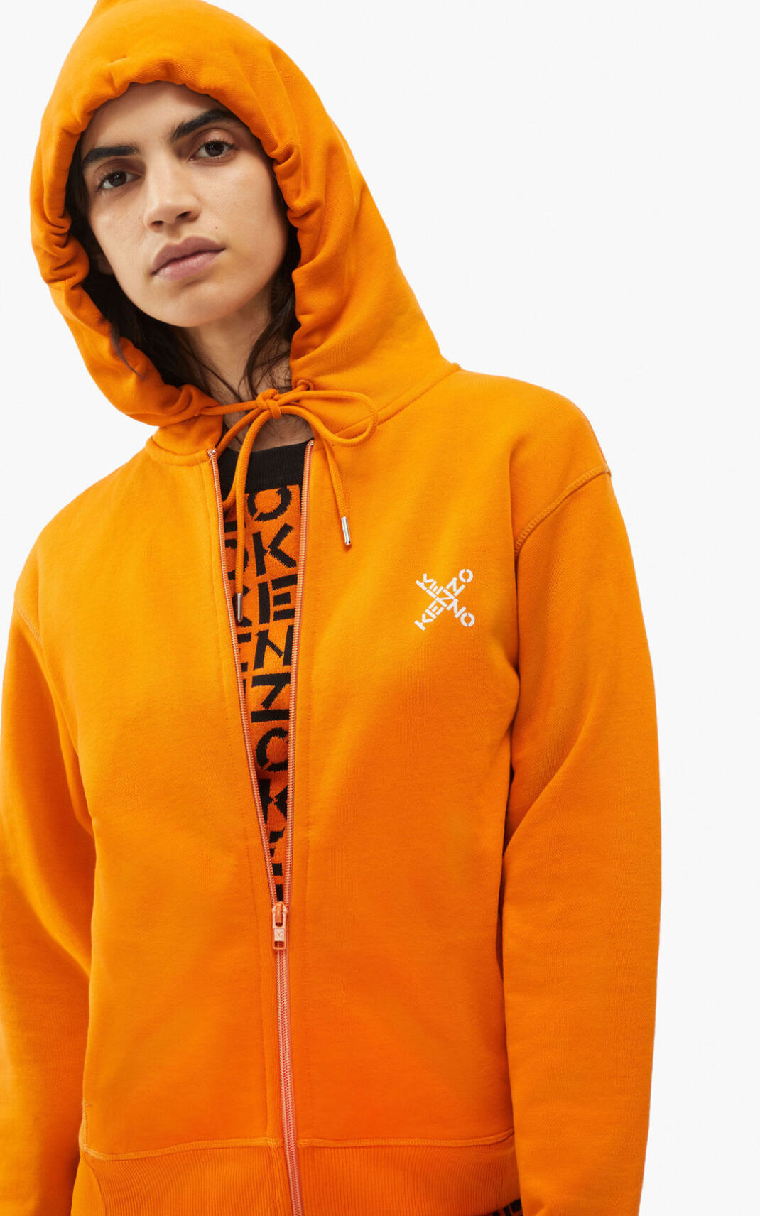 Kenzo Sport Big X zipped Sweatshirt Dame - Dyb Orange DK-099671